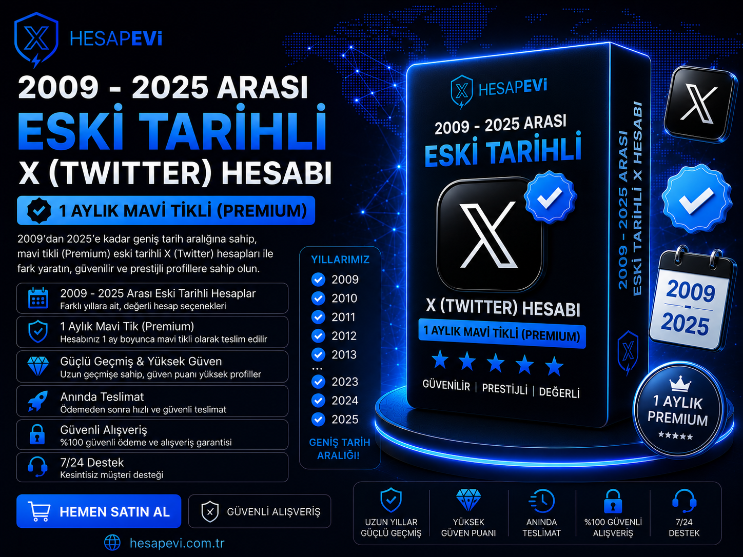 2009 - 2025 Arası Eski Tarihli X (Twitter) Hesabı | 1 Aylık Mavi Tikli (Premium)